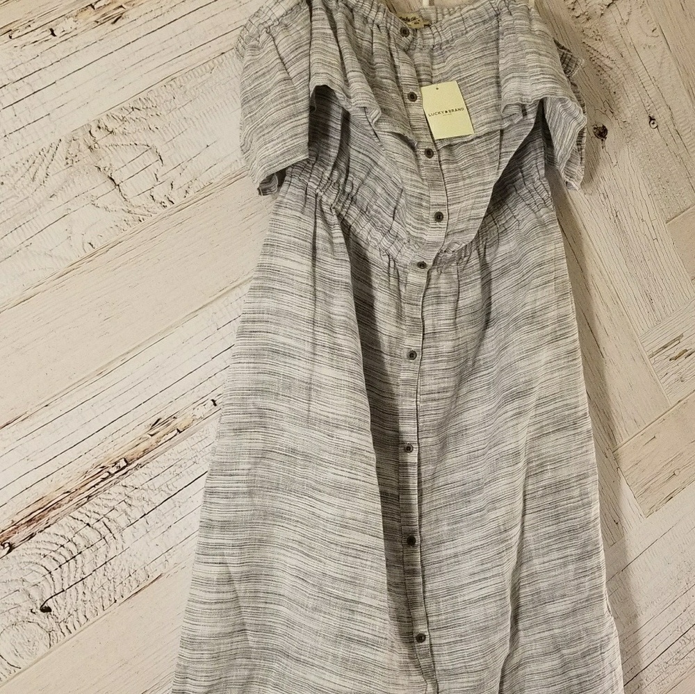 LUCKY off shoulder button down midi dress